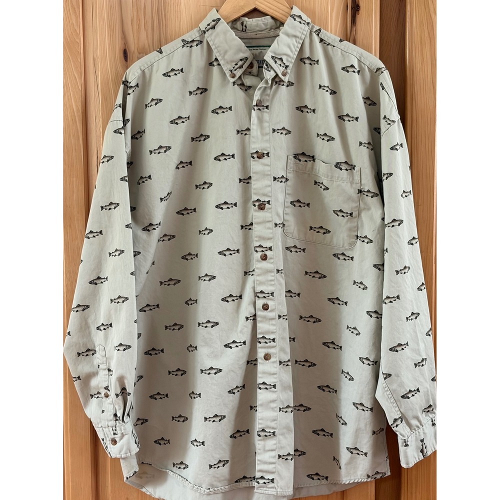 The Nature Company Wilderness Mens XL Trout Fish Print Cotton Button Down Shirt